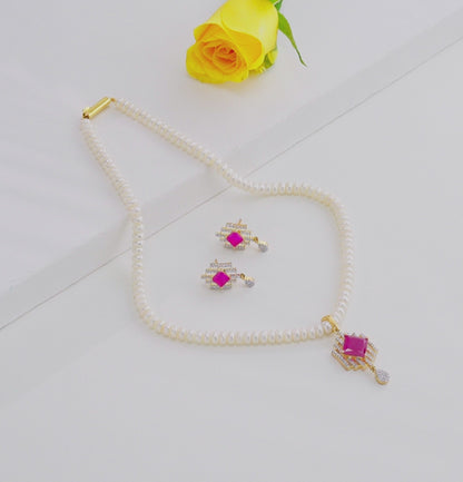 Unique Red Stone Freshwater Pearl Necklace Set