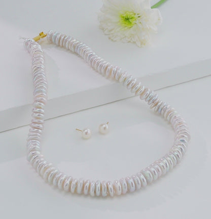 4.0-5.0mm White Coin Fancy Freshwater Pearl Necklace Set - A Quality