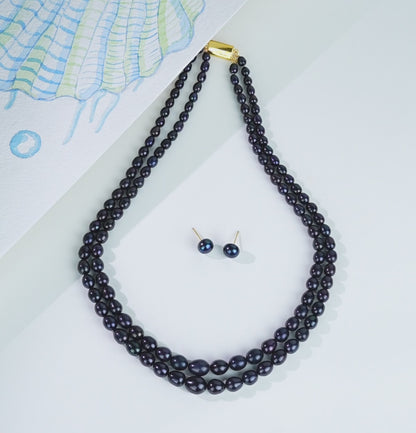 Grading Black Drop Freshwater Pearl Necklace Set - A Quality