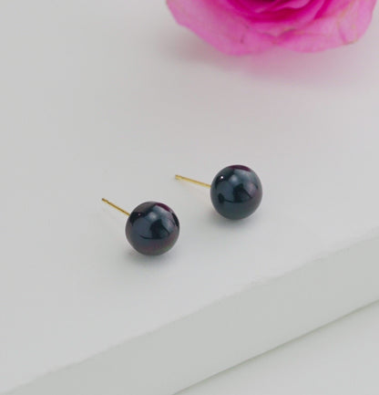 Black Button Freshwater Pearl Stud Earrings
