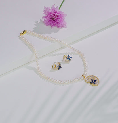 Lavish Blue Stone Freshwater Pearl Necklace Set