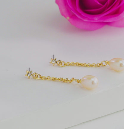 Lovely Pink Drop Freshwater Pearl Hangings Earrings