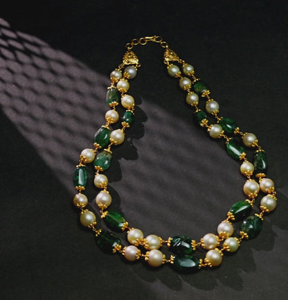 Intricate Emerald Pearl Taar Mala
