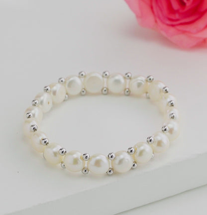 Fixable Fancy White Button Freshwater Pearl Bracelet