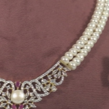 Edgy Red Stone Freshwater Pearl Necklace Set