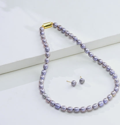 9.0-10-0mm Grey Drop Freshwater Pearl Necklace Set - AA Quality