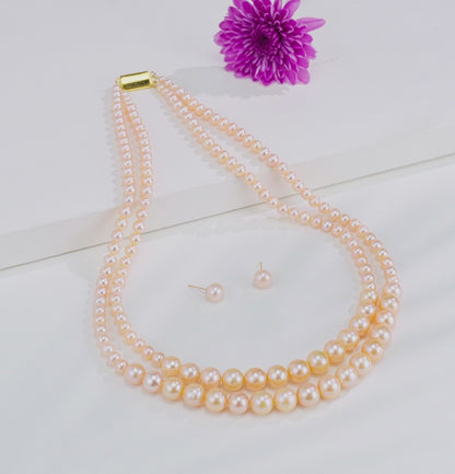 9.0-10.0mm Mix Pink Freshwater Pearl Necklace Set - AA Quality