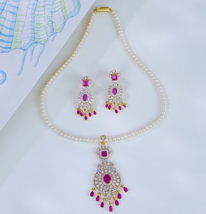 Cherished Red Stone Freshwater Pearl Necklace Set