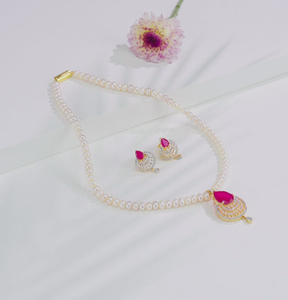 Majestic Red Stone Freshwater Pearl Necklace Set