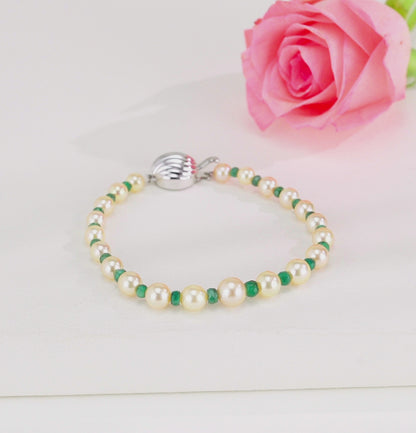 5.0-6.0mm Natural Emerald And Golden Akoya Saltwater Pearl Bracelet - AA Quality