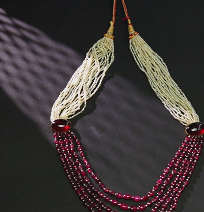 Delicate Gold Pearl Ruby Side Piece Necklace