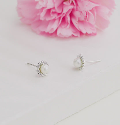 Modernity White Stone Freshwater Pearl Stud Earrings