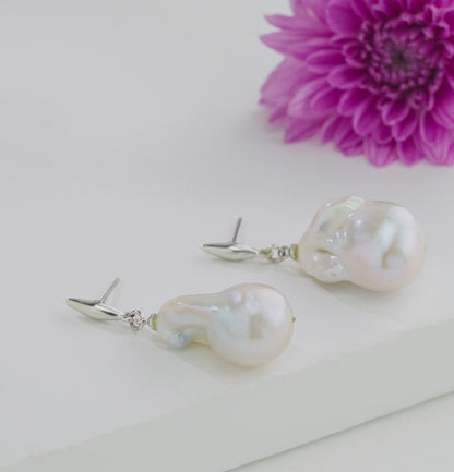 Baroque White  Freshwater Pearl Hanging Earrings