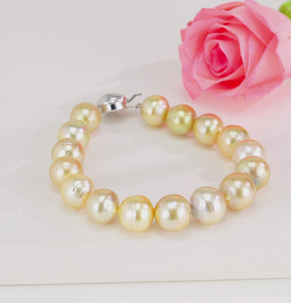 12.0-13.0mm Round Golden South Sea Pearl Bracelet - AA Quality