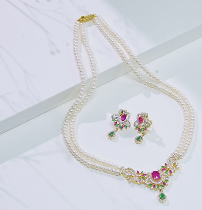 Customizable Red Green  Multicolor Freshwater Pearl Necklace Set