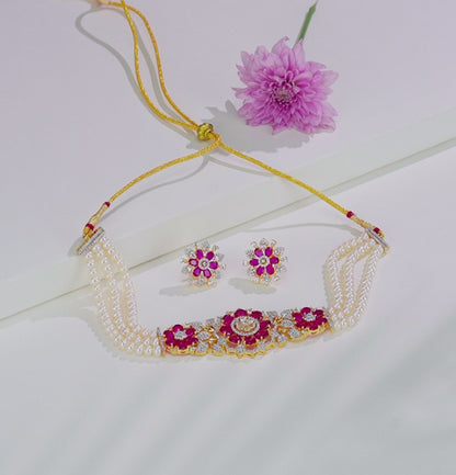 Exotic Red Stone Freshwater  Pearl Choker Set