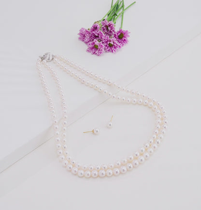 Grading White Round Akoya Saltwater Pearl Necklace Set - AAA Quality
