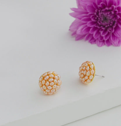 Pink Rice Freshwater Pearl Stud Earrings
