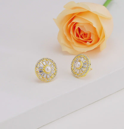 Sleek White Stone Freshwater Pearl Studs Earrings