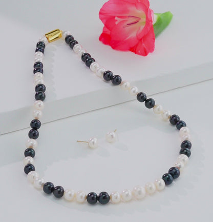 7.0-8.0mm Multicolor Near Round Freshwater Pearl Necklace Set - A Quality