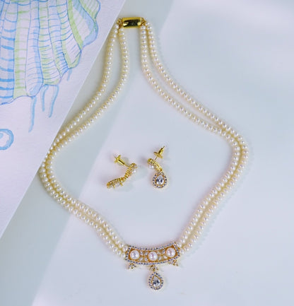 Exciting White Stone Freshwater  Pearls Necklace Set