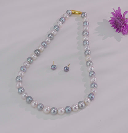 9.0-10.0mm Multicolor Near Round Freshwater Necklace Set - AA Quality