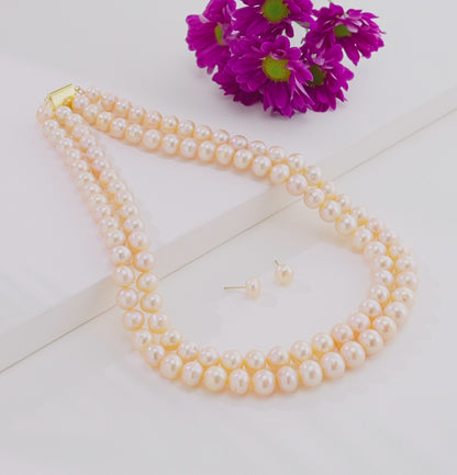 9.0-10.0mm Pink Near Round Freshwater Pearl Necklace Set - AA Quality