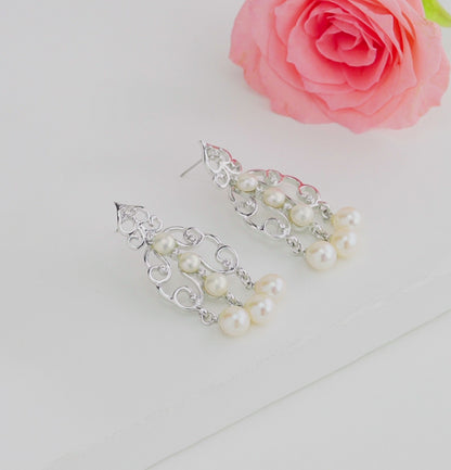 Exceptional Fancy White Freshwater Pearl Hanging Earrings