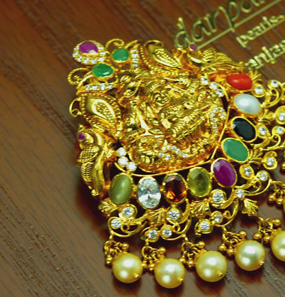 Dramatic Gold Navaratna Stone Locket
