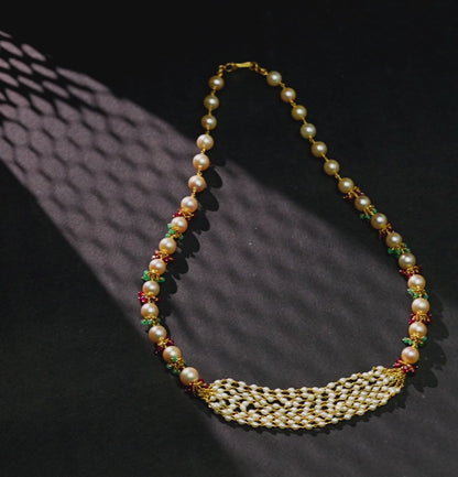 Illuminating Ruby Emerald Pearl Taar Mala