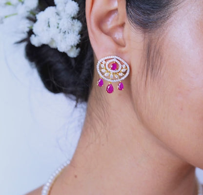 Majestic Red Stone Freshwater Pearl Necklace Set