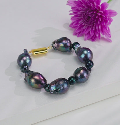 21.0-22.0mm Dark Blue Mix Freshwater Pearl Bracelet