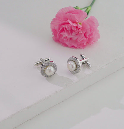 Charming White Stone Freshwater Pearl Cufflinks