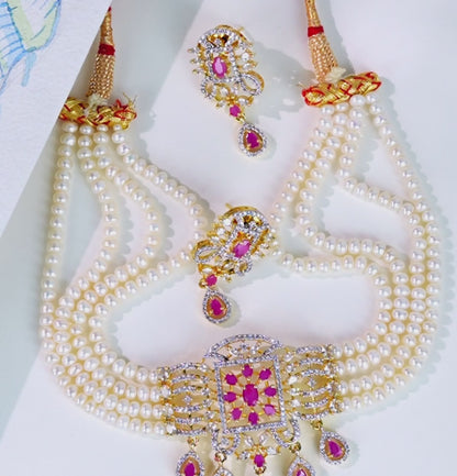 Charming Red Stone Freshwater Pearl Choker Set