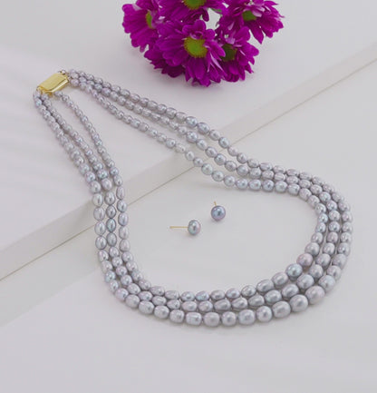 Grading Grey Drop Freshwater Pearl Necklace Set - A Quality