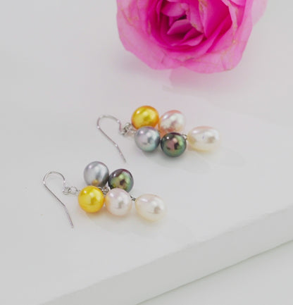 Adorable  Multicolor Drop Freshwater Pearl Hanging Earrings