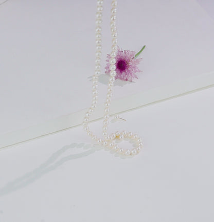 6.0-0.7mm White Near Round Opera Freshwater Pearl Necklace Set - AA Quality