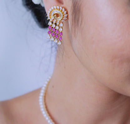 Designer Red Stone Freshwater Pearls Necklace Set