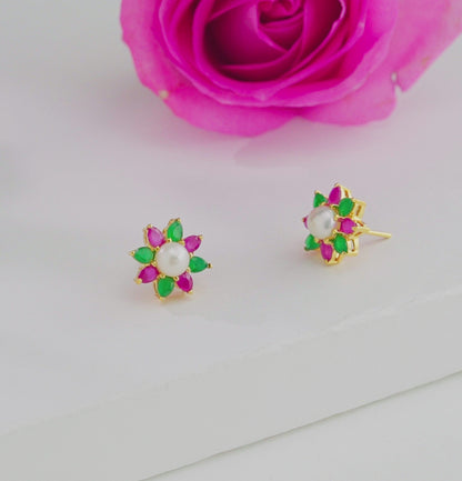 Exciting Red Green Multicolor Stone Stud Earrings