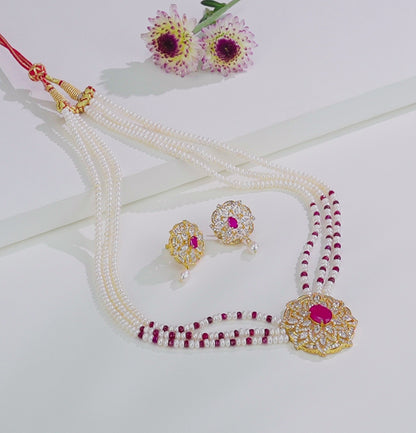 Natural Ruby With Button Freshwater Pearl Necklace Set