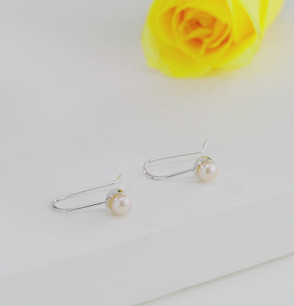 Contemporary Button Shaped Freshwater Pearl Drop Earrings