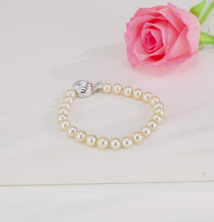 6.0-7.0mm Round Golden Akoya Saltwater Pearl Bracelet - AA Quality