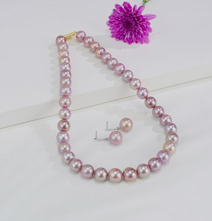12.0-13.0mm Levender Round Freshwater Pearl Necklace Set -AAA Quality