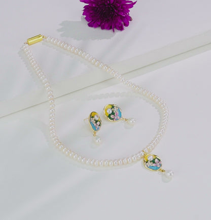 Shiny White Stone Freshwater Pearl Necklace Set
