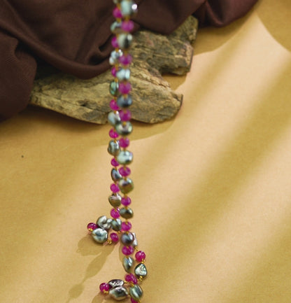 Gleaming Gold Ruby Pearl Taar Mala