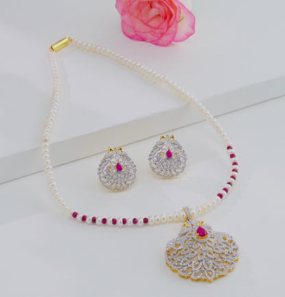 Attractive Natural Ruby Freshwater Pearl Necklace Set