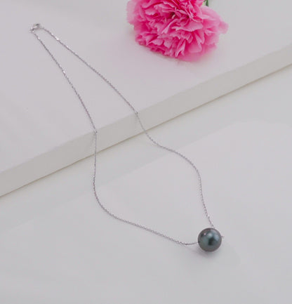 13.0-14.0mm Black Tahitian Saltwater Pearl With 18K White Gold Chain - AAA Quality