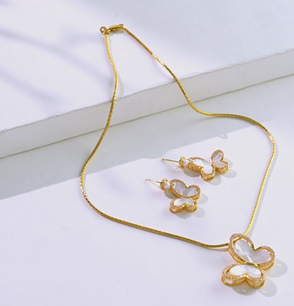 Subtle Butterfly Pearl Necklace Set