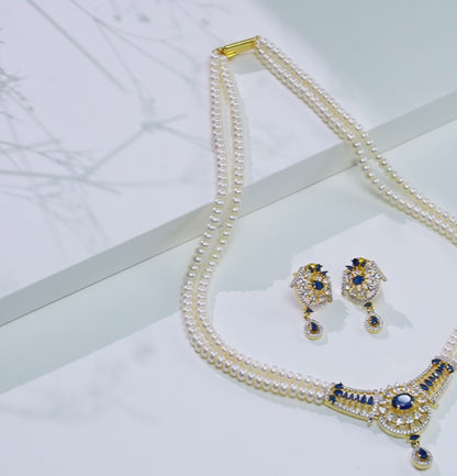 Delicate Blue Stone Freshwater Pearl Necklace Set