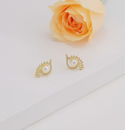 Exceptional White Stone Freshwater Pearl Stud Earrings